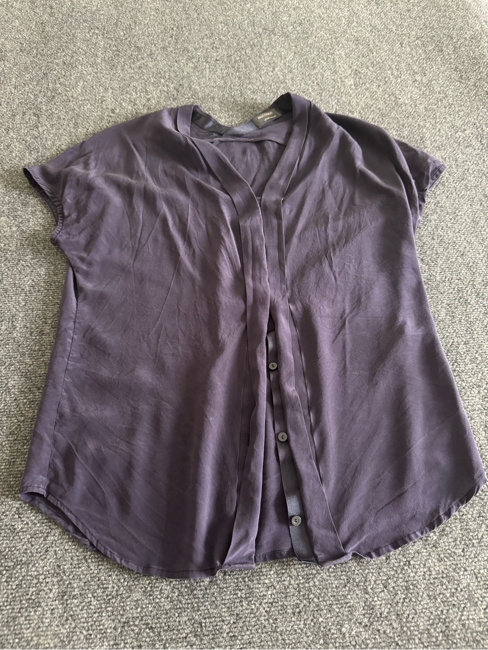 Falconeri Silk Blouse Button Shirt Short Sleeves Women’s Small Solid Navy Blue